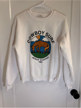 Rxmance Cowboy Surf Beach Cleanup 1991 Crewneck Sweatshirt Off White